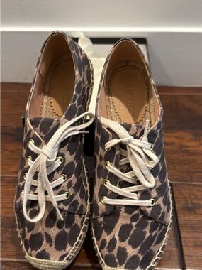 J.Crew NIB Leopard Lace-Up Espadrille Flat Tan Size 6